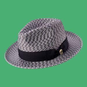 MONTIQUE MEN'S  BLACK-WHITE WEAVE PATTERNED FEDORA HAT. H96